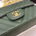 「#10258」Chanel 2018 Big V Bamboo Green Gold Chain Gold Buckle 20cm AS8500
