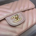 「#10264」Chanel 2018 Big V Barbie Pink Gold Chain Gold Buckle 20cm AS8500