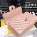 「#10265」Chanel 2018 Big V Barbie Pink Silver Chain Silver Buckle 20cm AS8500