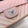 「#10265」Chanel 2018 Big V Barbie Pink Silver Chain Silver Buckle 20cm AS8500