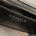 「#10267」Chanel 2018 Big V Black Silver Chain Silver Buckle 20cm AS8500