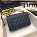 「#10272」Chanel Deep Blue Caviar Leather Gold Chain and Gold Buckle Handbag AS6500 20Cm