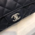 「#10273」Chanel Deep Blue Caviar Leather Silver Chain Silver Buckle Handbag AS6500 20Cm