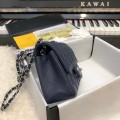 「#10273」Chanel Deep Blue Caviar Leather Silver Chain Silver Buckle Handbag AS6500 20Cm