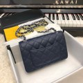 「#10273」Chanel Deep Blue Caviar Leather Silver Chain Silver Buckle Handbag AS6500 20Cm
