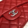 「#10285」Chanel red lambskin silver chain silver buckle AS5212 30cm