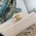 「#10310」 Chanel Classic Flap Bag Apricot Pearlescent Gold Buckle Gold Chain Shape A88 30*21*8cm