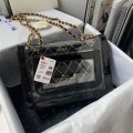 「#10320」Chanel Transparent Bag Black Classic Flap Bag Gold Buckle Gold Chain #58999 30*21*8cm