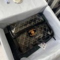 「#10320」Chanel Transparent Bag Black Classic Flap Bag Gold Buckle Gold Chain #58999 30*21*8cm