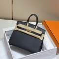 「#4166」 Hermès black gold buckle mini platinum bag 25cm