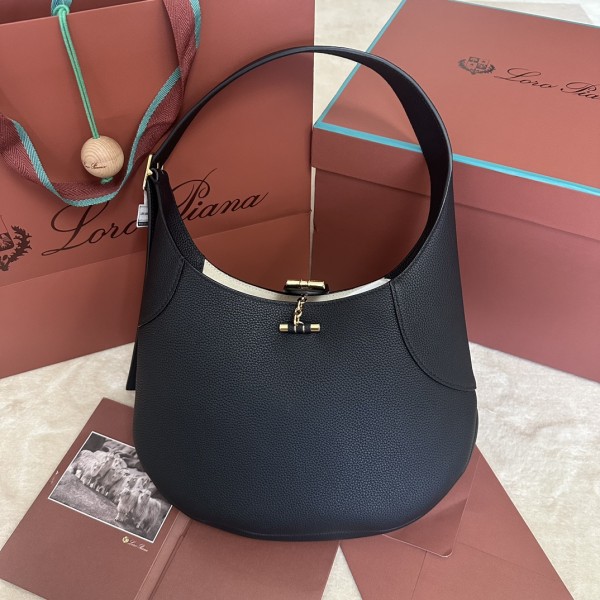 「#7266」Loro pian Bobbin - 32cm*7cm*21cm - black leather