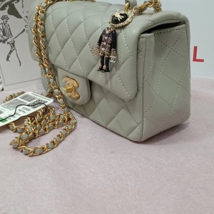 「#10322」Chanel Mini CF handle handbag sheepskin gray AS2432 20*12*6cm