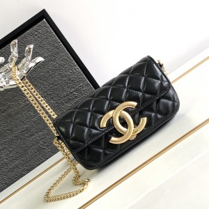 「#10340」Chanel 23 retro black and gold logo mobile phone bag AS3207 17cm