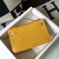 「#4167」 Hermès Evening Bag Yellow Crocodile Leather Mini Kelly Bag No. 1 Gold Buckle 22*14*7cm