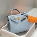 「#4168」 Hermès Linen Blue Kelly Bag Gold Buckle 25cm