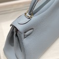 「#4168」 Hermès Linen Blue Kelly Bag Gold Buckle 25cm