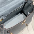 「#4168」 Hermès Linen Blue Kelly Bag Gold Buckle 25cm