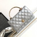 「#10347」Chanel 23p silver handle woc a silver handle bag