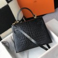 「#4169」 Hermès Crocodile Pattern Black Kelly Bag Gold Buckle 25cm 「#4169」 Hermès Crocodile Pattern Black Kelly Bag Gold Buckle 25cm