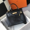 「#4169」 Hermès Crocodile Pattern Black Kelly Bag Gold Buckle 25cm 「#4169」 Hermès Crocodile Pattern Black Kelly Bag Gold Buckle 25cm
