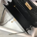 「#4169」 Hermès Crocodile Pattern Black Kelly Bag Gold Buckle 25cm 「#4169」 Hermès Crocodile Pattern Black Kelly Bag Gold Buckle 25cm