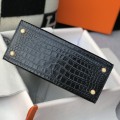 「#4169」 Hermès Crocodile Pattern Black Kelly Bag Gold Buckle 25cm 「#4169」 Hermès Crocodile Pattern Black Kelly Bag Gold Buckle 25cm