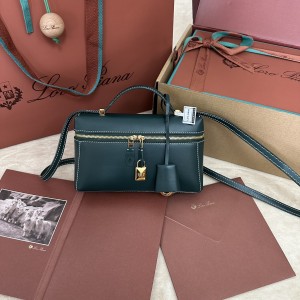 「#7329」Loro pian Extra bag L19 - 19cm*11cm*6.5cm - Navy blue plain weave