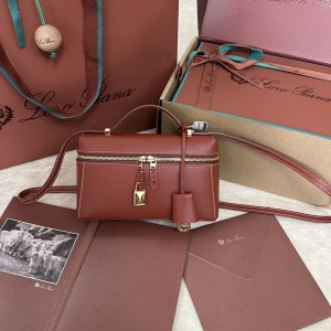 「#7333」Loro pian Extra bag L19 - 19cm*11cm*6.5cm - Reddish brown plain weave