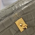 「#4170」 Hermès Crocodile Pattern Elephant Gray Kelly Bag Gold Buckle 25cm