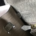 「#4170」 Hermès Crocodile Pattern Elephant Gray Kelly Bag Gold Buckle 25cm
