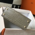 「#4170」 Hermès Crocodile Pattern Elephant Gray Kelly Bag Gold Buckle 25cm