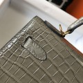 「#4170」 Hermès Crocodile Pattern Elephant Gray Kelly Bag Gold Buckle 25cm