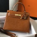 「#4171」 Hermès Crocodile Pattern Golden Brown Kelly Bag Gold Buckle 25cm
