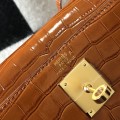 「#4171」 Hermès Crocodile Pattern Golden Brown Kelly Bag Gold Buckle 25cm