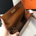 「#4171」 Hermès Crocodile Pattern Golden Brown Kelly Bag Gold Buckle 25cm