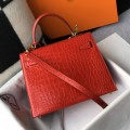 「#4172」 Hermès Crocodile Pattern Red Kelly Bag Gold Buckle 25cm