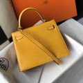 「#4173」 Hermès Crocodile Pattern Amber Kelly Bag Gold Buckle 25cm