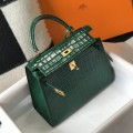 「#4174」 Hermès Crocodile Pattern Peacock Green Kelly Bag Gold Buckle 25cm 「#4174」 Hermès Crocodile Pattern Peacock Green Kelly Bag Gold Buckle 25cm
