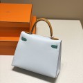 「#4176」Hermès three-piece blue Kelly bag with gold buckle 25cm