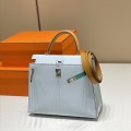 「#4176」Hermès three-piece blue Kelly bag with gold buckle 25cm