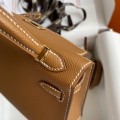 「#4177」 Hermès Epsom leather golden brown second generation Mini Kelly gold buckle 19cm