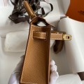 「#4177」 Hermès Epsom leather golden brown second generation Mini Kelly gold buckle 19cm