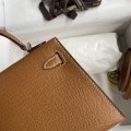 「#4178」 Hermès Epsom leather golden brown second generation Mini Kelly silver buckle 19cm