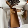 「#4178」 Hermès Epsom leather golden brown second generation Mini Kelly silver buckle 19cm