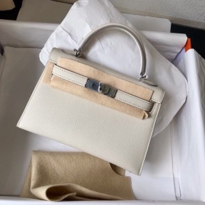 「#4179」 Hermès Epsom leather white 2nd generation Mini Kelly silver buckle 19cm
