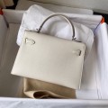 「#4179」 Hermès Epsom leather white 2nd generation Mini Kelly silver buckle 19cm