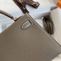 「#4180」 Hermès Epsom leather elephant grey second generation Mini Kelly gold buckle 19cm