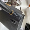 「#4181」 Hermès Epsom leather black second generation Mini Kelly gold buckle 19cm