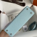 「#4183」 Hermès Epsom leather Breeze Blue 2nd generation Mini Kelly Silver Buckle 19cm