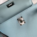 「#4183」 Hermès Epsom leather Breeze Blue 2nd generation Mini Kelly Silver Buckle 19cm